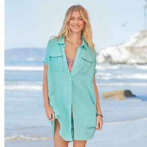 Sundance Womens Shirt Dress Aqua Cotton Gauze XS Beach Boho